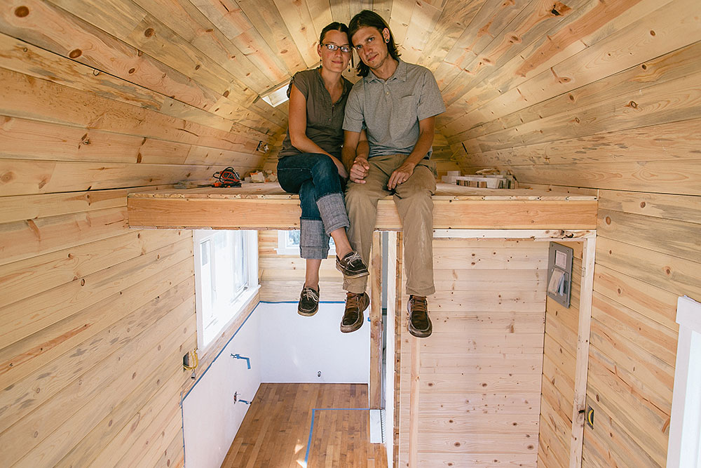 Nikki and Mitchell inside their tiny house